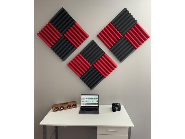 2' Red and Black Acoustic Wedge Soundproofing Studio Tiles 12 pack
