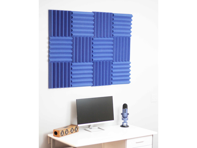 Wedge Acoustic Foam Sound Absorption Panels - Blue (12 Pieces)