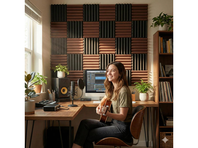 Wedge Acoustic Foam Sound Absorption Panels - Brown and Charcoal (12 Tiles)