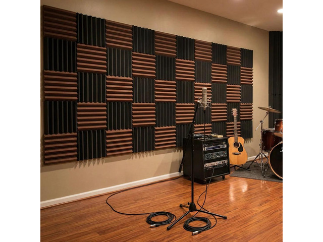 Wedge Acoustic Foam Sound Absorption Panels - Brown and Charcoal (12 Tiles)