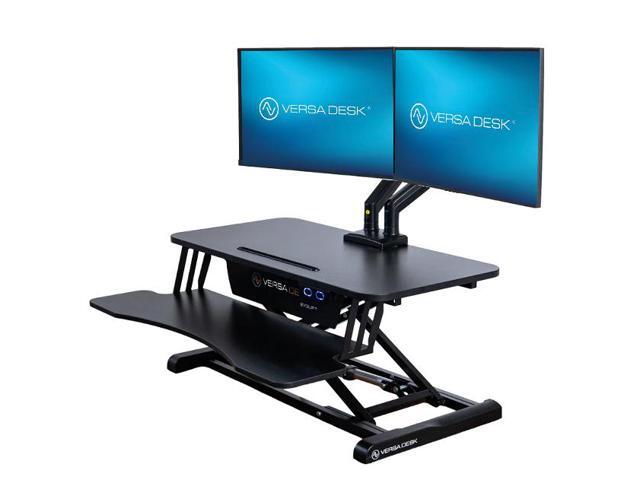 VersaDesk EvoLift 32' Electric Standing Desk Converter w/ Dual Monitor Workstation, Keyboard Tray, Device Stand, Black