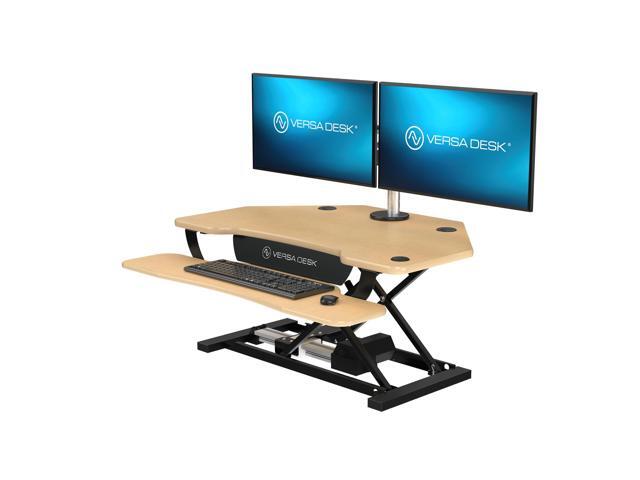 VersaDesk PowerPro 36' x 31' Corner Electric Height Adjustable Standing Desk Converter with USB Charging Port, Maple
