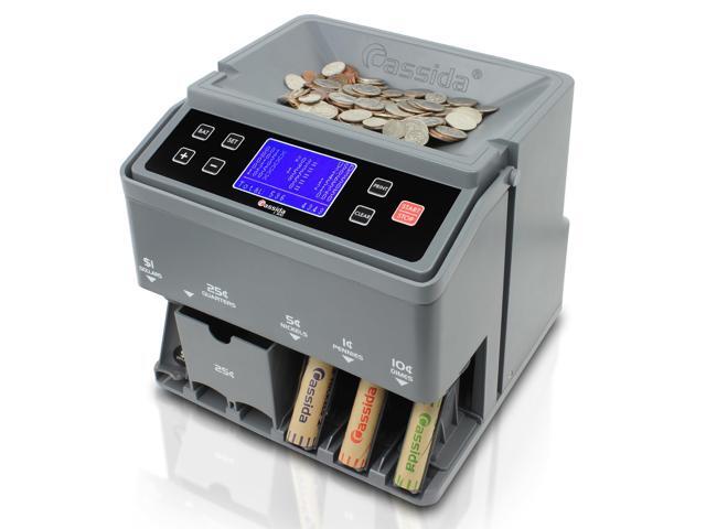 Cassida C300 Professional USD Coin Counter, Sorter and Wrapper/Roller, 300 coins/min, with Quickload and Printing-Compatible,Gray