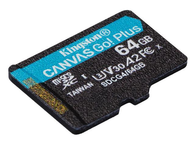 Kingston Canvas Go Plus microSDXC Memory Card Gen4 200MB/s A2 U3 V30 64GB Single Package Without ADP-SDCG4/64GBSP