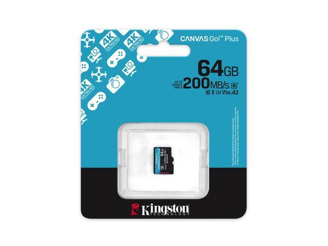 Kingston Canvas Go Plus microSDXC Memory Card Gen4 200MB/s A2 U3 V30 64GB Single Package Without ADP-SDCG4/64GBSP