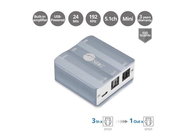 SIIG Toslink SPDIF Optical Audio Switch - Audio Switcher Selector Box with DIP Switches - 3 Inputs and 1 Outputs, Simple Rate up to 192KHz, TAA...