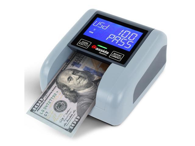 Quattro Fast Automatic Currency Counterfeit Detector with Advanced Sensors (UV,MG,IR,MT,Thickness,Size) - All-Orientation Feeding - Rechargeable.