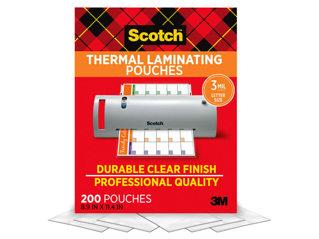 Thermal Laminating Pouches, 200 Count, Clear, 3 mil. Ideal Office or School Supplies, Fits Letter Sized Paper (8.9 in. × 11.4 in.)