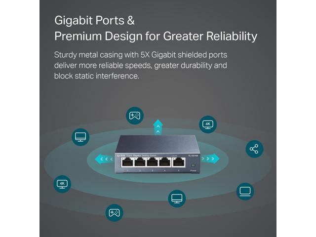 TP-LINK (TL-SG105) 5-Port Gigabit Unmanaged Desktop Switch, Steel Case