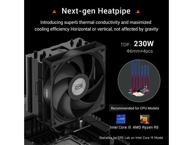 CPS CPU Cooler RT400-BK Total Height 5.8 inches (148 mm), Narrow Fin Offset Design, Intuitive Installation