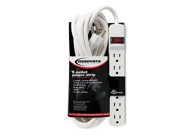 73315 Six-Outlet Power Strip, 15-Foot Cord, 1-15/16 x 10-3/16 x 1-3/16, Ivory