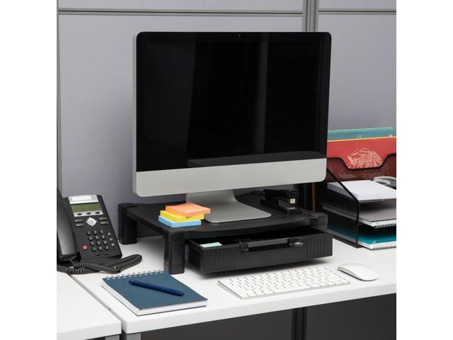 Mind Reader Monitor Stand, Storage Drawer, Desktop Organizer, Laptop Riser, Office, 17.25'L x 13.25'W x 4'H, Black