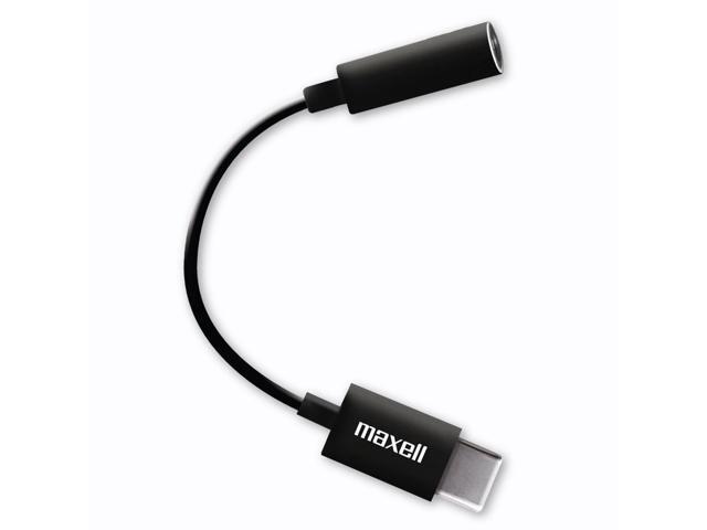 Maxell Sync Up USB-C Headphone Adapter, 3.5mm Audio Jack to USB-C, Reversible, 197294, Black