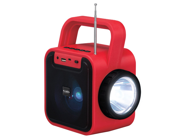 JENSEN JEP-175 Portable Bluetooth Rechargeable Speaker with Built-in Emergency USB Charging Port, FM Radio, Flashlight and Solar Charging Pane