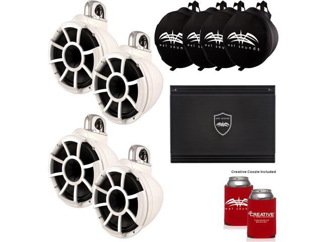 Wet Sounds Two Pairs of White REV 10 Swivel Clamp Tower Speakers with Wet Sounds Suitz speaker Covers & SD2 Amplifier