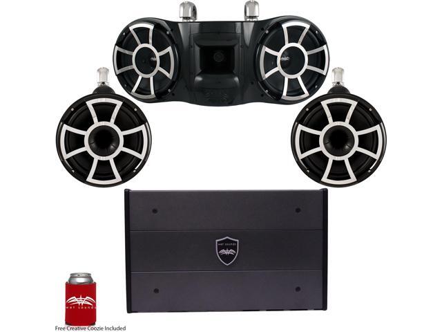 Wet Sounds REV 3-SOME & Amp- REV410 & REV10 Tower Speakers & A SYN-DX 6 amplifier (Black w/ Swivel Clamps)