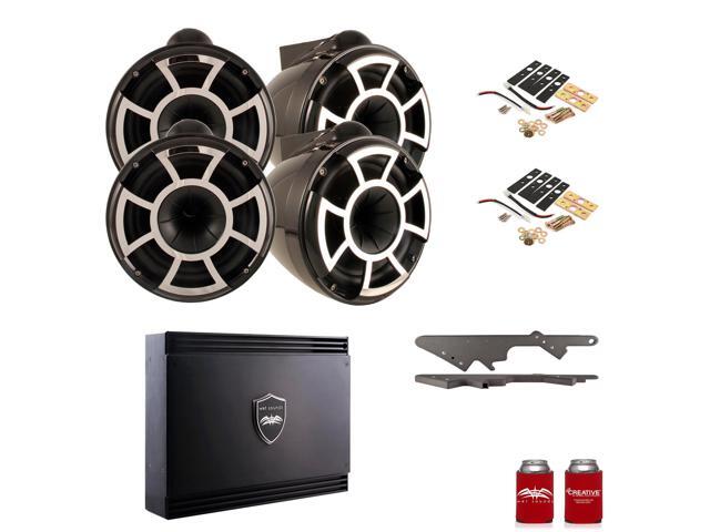 Wet Sounds For Malibu G3: Two Pair of REV10B-X 10' Black X-Mount Tower Speakers with G3 Adapters & SDX2 Amplifier