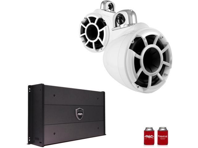 Wet Sounds REV8W-FC 8' White Tower Speakers with Stainless Steel Fixed Clamps & SYN-DX2.3 1200 Watt Amplifier