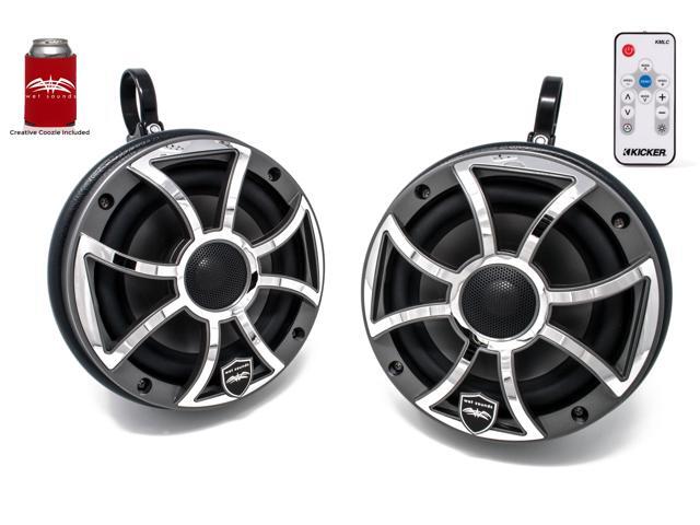 Wet Sounds REVO 6-XSG-SS GunMetal 6.5 Inch Marine LED Speakers & Enclosures (1.75' Clamps) & LED Controller