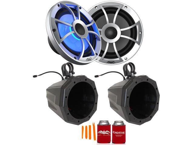 Wet Sounds Recon8-S RGB 8' Sliver Grill Marine Speakers with US2-C8 Universal 8-inch Cage Mount Speaker Pods Including 2.00' Dual Clamps