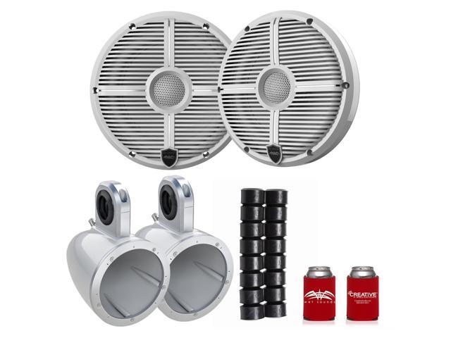 Wet Sounds RECON 6-XWW 6.5' White Grill Marine Speakers with Kicker 12KMTESW and KMTAP
