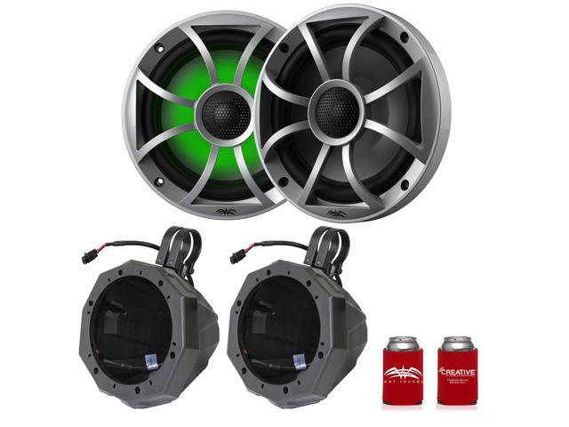 Wet Sounds RECON 6-S RGB 6.5' Silver Grill RGB Marine Speakers with US2-C65U-200 Black Speaker Pod with 2.00' Roll Bar Clamps