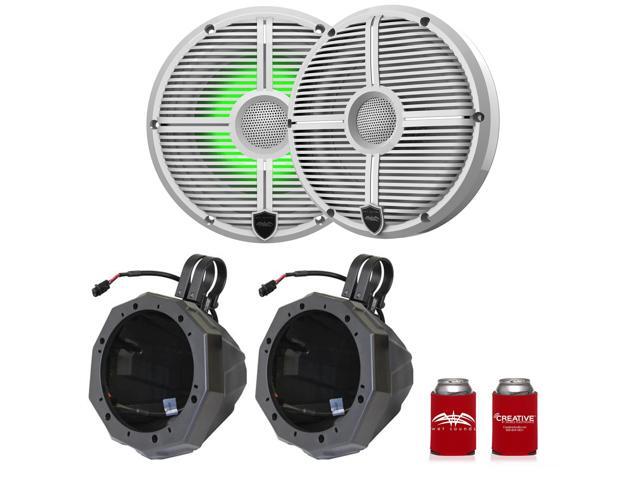 Wet Sounds RECON 6-XWW RGB 6.5' White Grill RGB Marine Speakers with US2-C65U-200 Black Speaker Pod with 2.00' Roll Bar Clamps