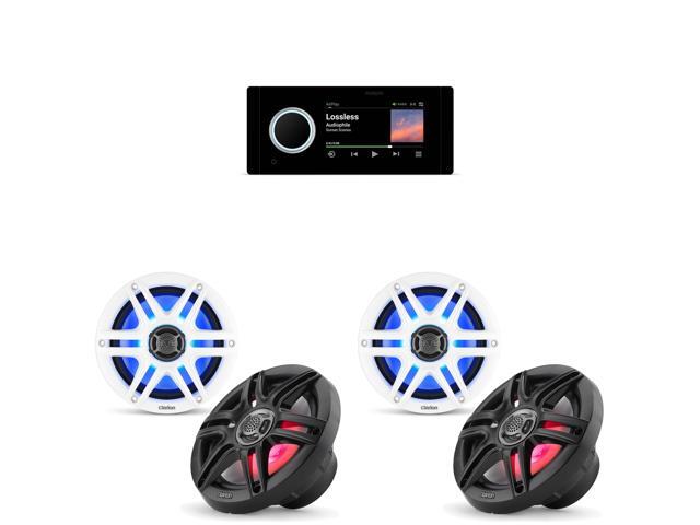 Fusion MS-RA800 Apollo Source Unit w/ ( 2 Pair ) Clarion CMS-651RGB-SWB 6.5-inch Coaxial Marine Speakers with built-in RGB illumination ( Includes...