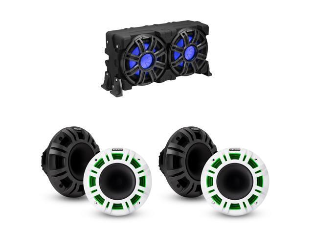 Kicker Marine ( 2 Pair ) 48KMXL65 6.5' 4-Ohm RGB LED KMXL Horn-Loaded Marine Coaxial Speakers w/ 51MWLE104 - MWE 10-Inch Loaded Premium Marine Sub...