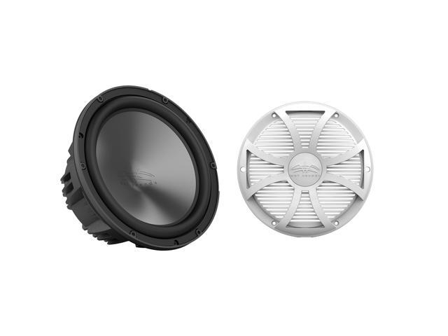 Wet Sounds REVO 10 HP S4 V3 - REVO Series 10' High Power 4 Ohm V3 Subwoofer, Black and Wet Sounds REVO 10 FA SW-W GRILLE V3 - White Salt Water...