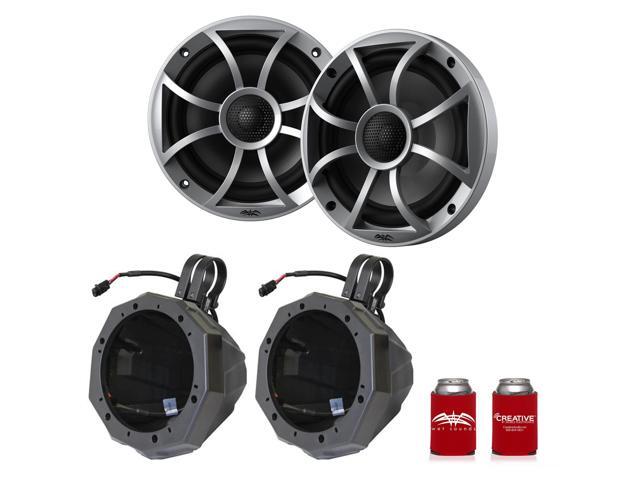 Wet Sounds RECON 6-S 6.5' Silver Grill Marine Speakers with US2-C65U-200 Black Speaker Pod with 2.00' Roll Bar Clamps