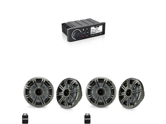 Kicker Marine OEM 6.5' Charcoal 6.5' Speakers and NMEA Compatible MS-RA70NSX Source Unit Bundle