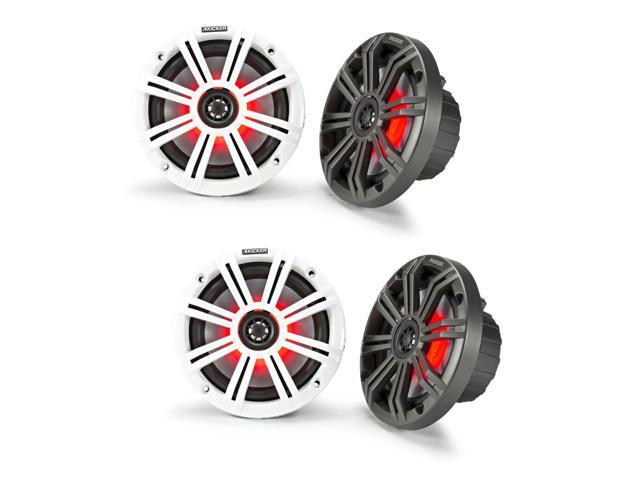 Kicker 6.5' Marine Speakers LED KM65 RGB 4 Pack Coaxial Boat Speakers Waterproof White Sport Grille Pontoon Marine Audio System Upgrade