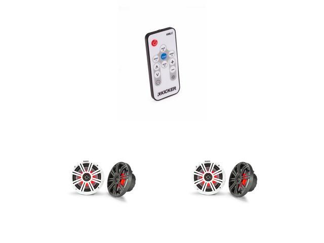 Kicker 6.5' LED Marine Speakers KM65 RGB 4 Pack with LED Remote Controller Waterproof Coaxial Boat Speakers for Pontoon Audio Lighting System