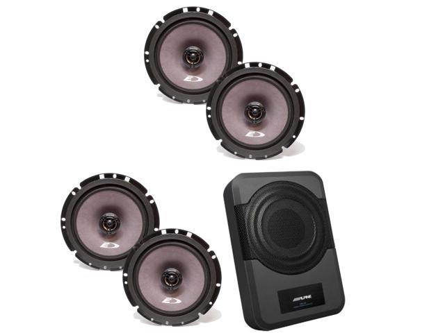 Alpine (2) SXE-1726S 6 1/2' 2 way Coaxial Speakers (2 Pair) w/ PWE-S8 Powered 8inch Woofer Bundle