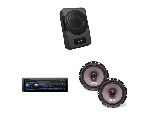 Alpine UTE-83BT Receiver, SXE-1726S 6 1/2' 2 way Coaxial Speakers (Pair) w/ PWE-S8 Powered 8inch Woofer Bundle