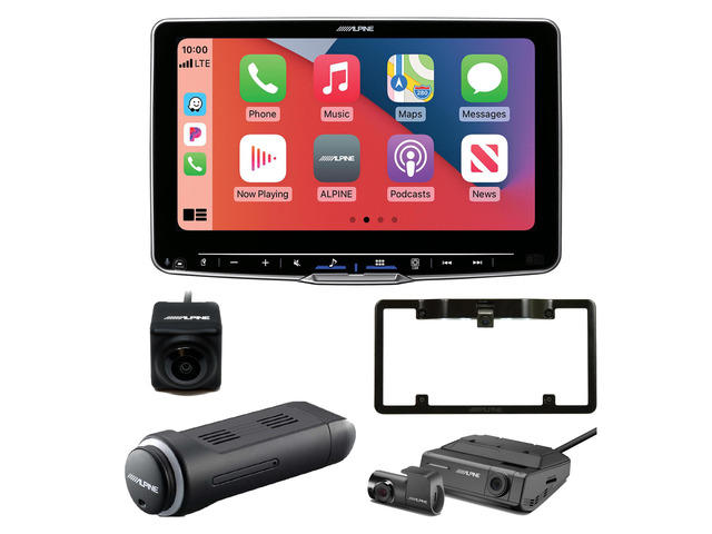 Alpine ILX-F509 Halo9 9' Multimedia Receiver with KTX-NS01 Nav Module, HCE-C1100 BU Camera w/ Frame, and DVR-C320R Alpine Dash Camera