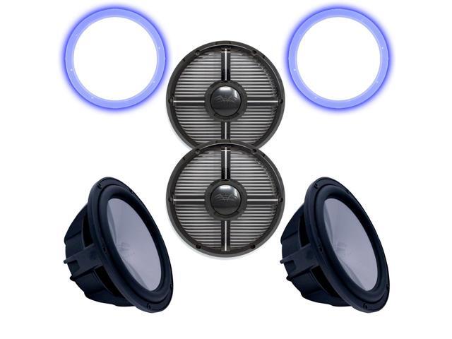 Two Wet Sounds Revo 12' Subwoofers, Grills, & RGB LED Rings - Black Subwoofers & Black Closed Face XW Grills - 2 Ohm