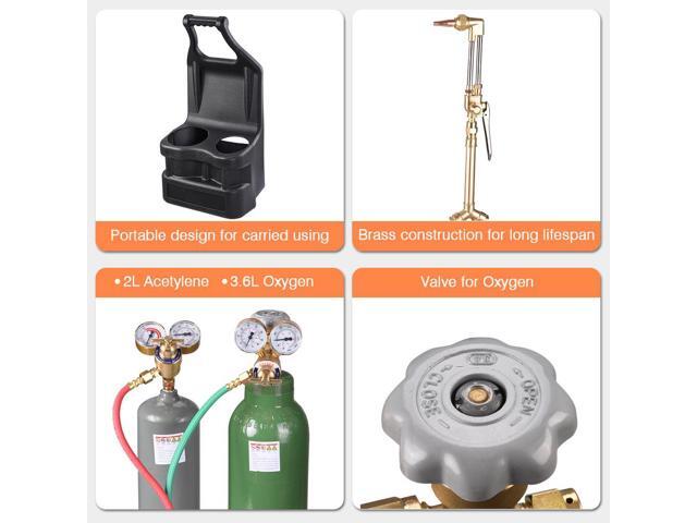 Yescom DOT Oxy Acetylene Torch Kit Gas Tank Brazing Welding Cutting Black Holder Gauge Portable Brass Nozzle Long Pipe Goggles Heavy Duty Oxygen...