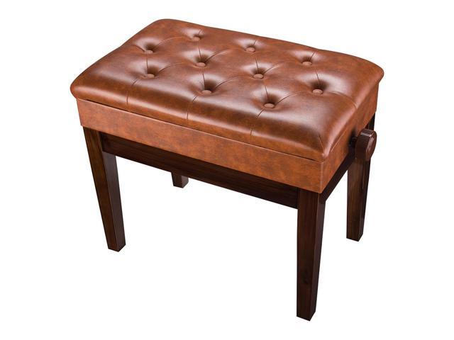 Piano Bench Adjustable Height PU Leather Padded Keyboard Organ Seat Throne Storage