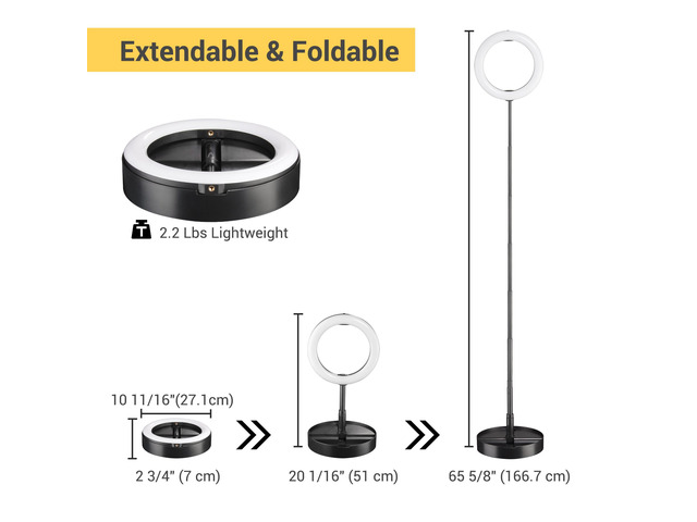 8' Dimmable LED Ring Light Floor Table Stand USB w/ Phone Holder Selfie Stick for Makeup Live Stream