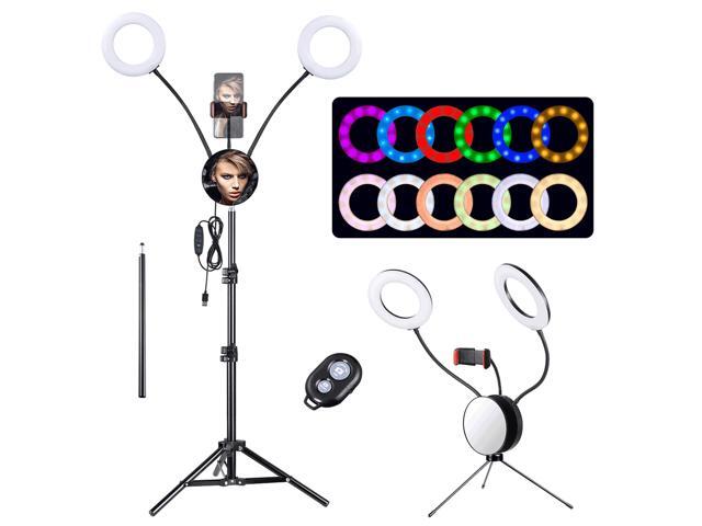 Yescom 2 Pack 7' RGB Dual LED Ring Light Stand Mirror Phone Holder Makeup Selfie Vlog