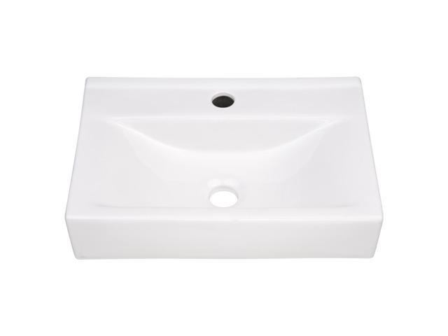 Aquaterior 18' Wall Mount Sink Ceramic Sink Porcelain Sink Washing Basin for Bathroom Washstand with Drain
