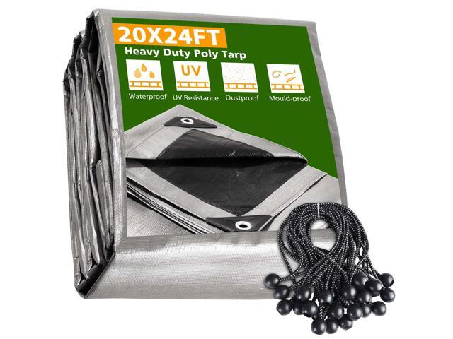 Yescom 20x24 Ft 10 Mil Poly Tarp Protective Cover Ball Bungee Kit Tarpaulin