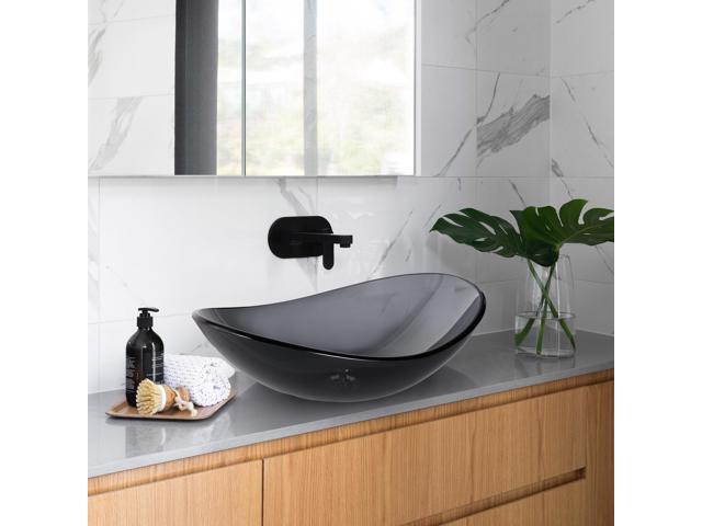 Aquaterior Oval Tempered Glass Vessel Sink Vanity Above Counter Top Mount Basin