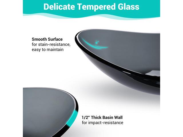 Aquaterior Oval Tempered Glass Vessel Sink Vanity Above Counter Top Mount Basin