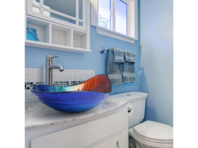 Aquaterior Waterdrop Shape Tempered Glass Sink Counter Top Bathroom Basin 2 Pack