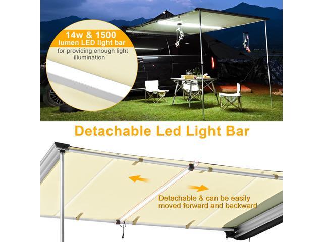 8.2x6.6 ft Car Side Awning Rooftop with LED Light Pull Out Tent Shelter Camping