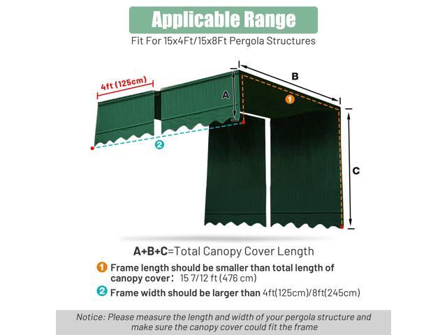 2 Pcs 15.5x4 Ft Canopy Cover Replacement with Valance for Pergola Structure Green