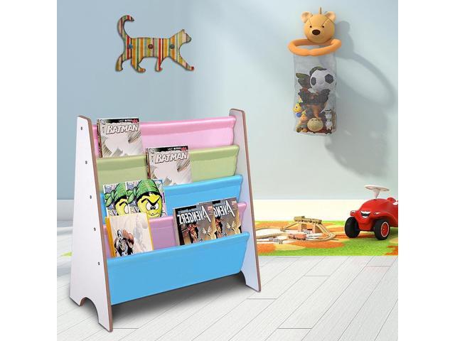 Wood Kids Book Shelf Sling Storage Rack Organizer Bookcase Display Holder White